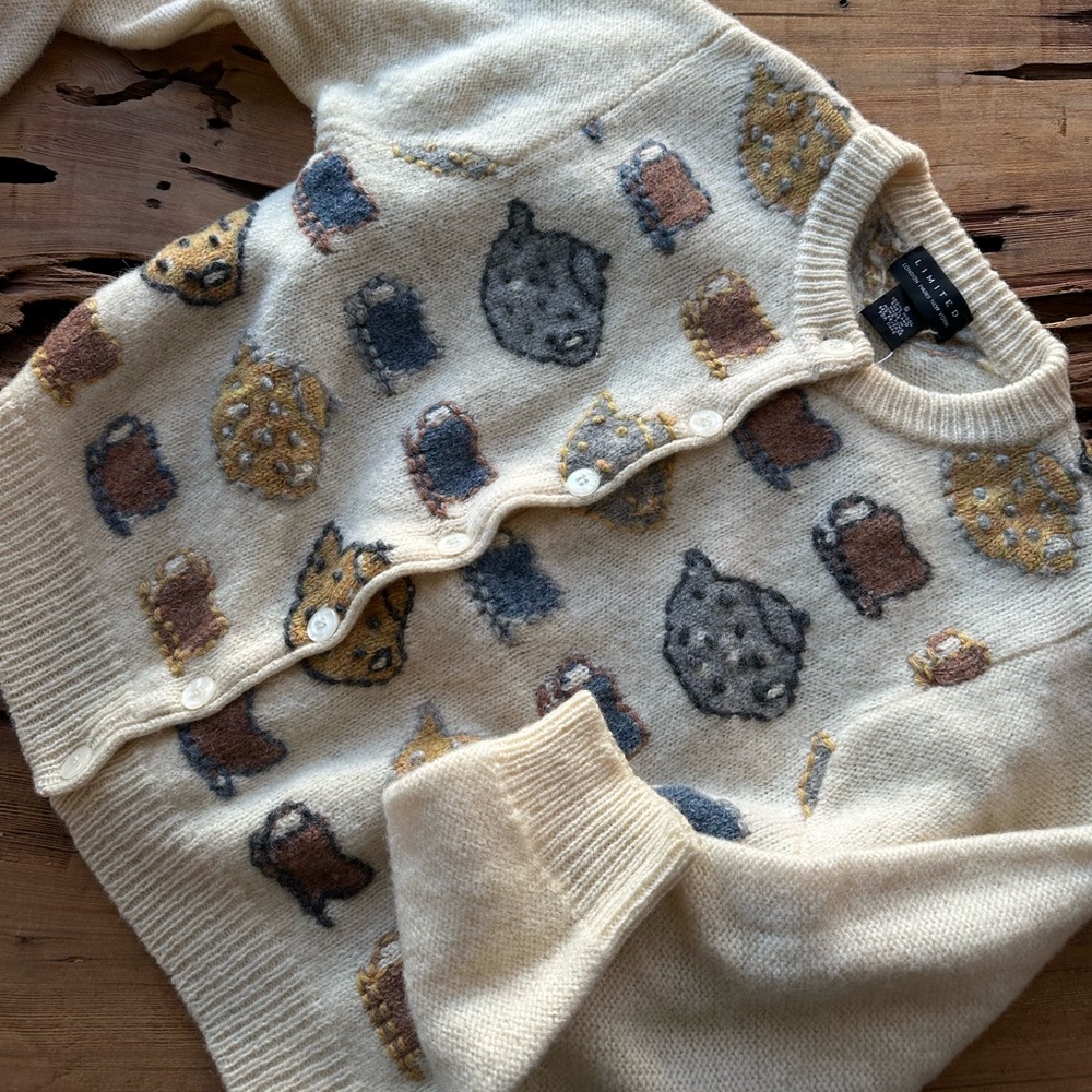 Vintage Limited Wool Embroidered Tea Cup Cardigan Sweater